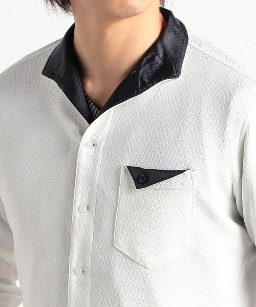 HIDEAWAYS NICOLE（ハイダウェイニコル）の「ブリスターエンボスバスケット7分袖イタリアンカラーシャツ（シャツ/ブラウス・メンズ・ブラック/ネイビー/オフホワイト/ピンク・MEDIUM/LARGE/X-LARGE）」の9枚目の写真