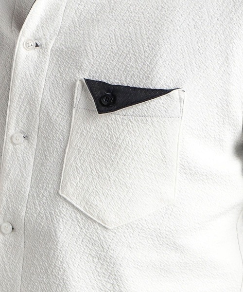 HIDEAWAYS NICOLE（ハイダウェイニコル）の「ブリスターエンボスバスケット7分袖イタリアンカラーシャツ（シャツ/ブラウス・メンズ・ブラック/ネイビー/オフホワイト/ピンク・MEDIUM/LARGE/X-LARGE）」の10枚目の写真