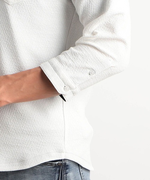 HIDEAWAYS NICOLE（ハイダウェイニコル）の「ブリスターエンボスバスケット7分袖イタリアンカラーシャツ（シャツ/ブラウス・メンズ・ブラック/ネイビー/オフホワイト/ピンク・MEDIUM/LARGE/X-LARGE）」の11枚目の写真