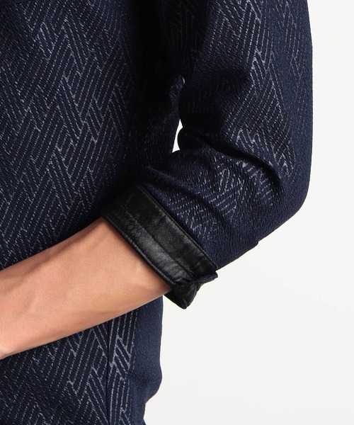 HIDEAWAYS NICOLE（ハイダウェイニコル）の「ブリスターエンボスバスケット7分袖イタリアンカラーシャツ（シャツ/ブラウス・メンズ・ブラック/ネイビー/オフホワイト/ピンク・MEDIUM/LARGE/X-LARGE）」の15枚目の写真