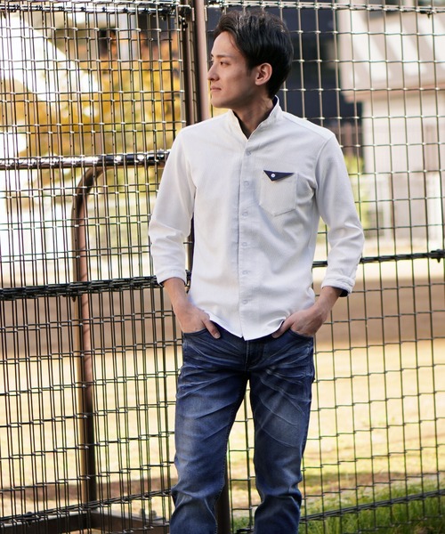 HIDEAWAYS NICOLE（ハイダウェイニコル）の「ブリスターエンボスバスケット7分袖イタリアンカラーシャツ（シャツ/ブラウス・メンズ・ブラック/ネイビー/オフホワイト/ピンク・MEDIUM/LARGE/X-LARGE）」の21枚目の写真