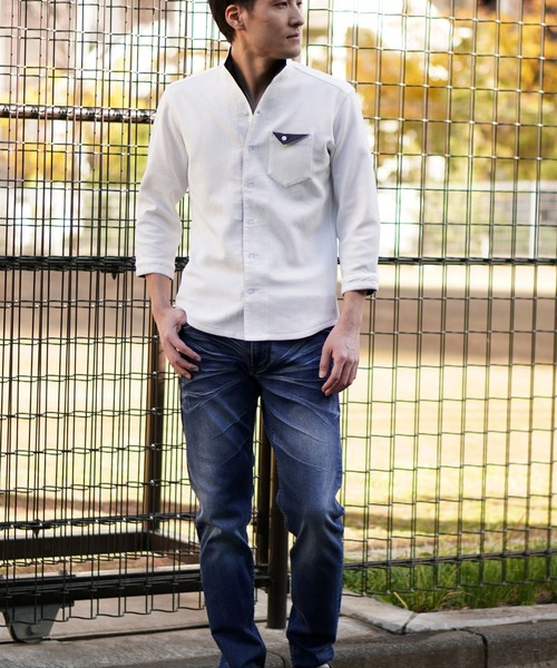 HIDEAWAYS NICOLE（ハイダウェイニコル）の「ブリスターエンボスバスケット7分袖イタリアンカラーシャツ（シャツ/ブラウス・メンズ・ブラック/ネイビー/オフホワイト/ピンク・MEDIUM/LARGE/X-LARGE）」の22枚目の写真