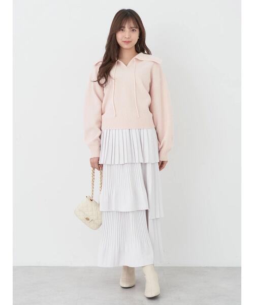 earth music&ecology（アースミュージックアンドエコロジー）の「BIG襟ニットプルオーバー（ニット/セーター・レディース・ピンク/ミント/ライトベージュ・FREE）」の11枚目の写真