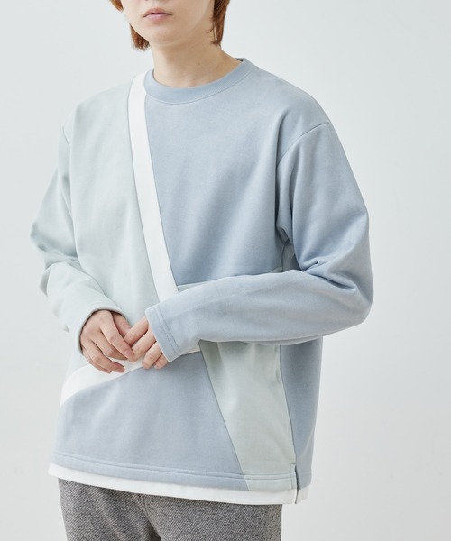  j.n.r.d（ジェー・エヌ・アール・ディー）の「j.n.r.d/スウェード切替フェイクレイヤードプルパーカー（Tシャツ/カットソー・メンズ・ライトグリーン/キナリ/サックスブルー・L/LL/M）」の3枚目の写真