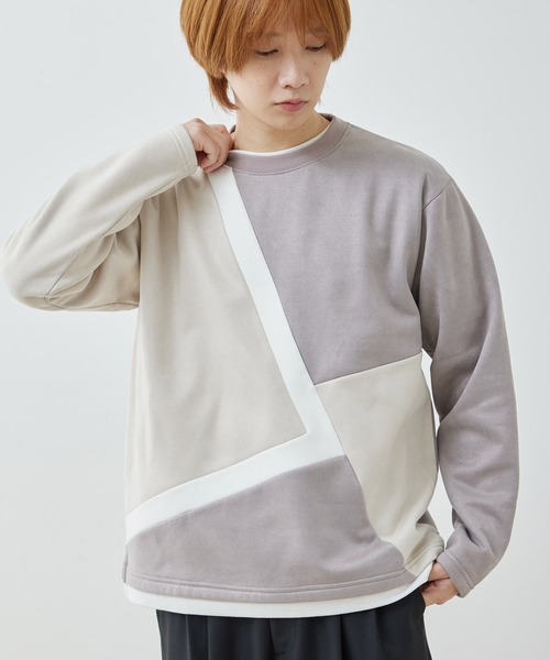  j.n.r.d（ジェー・エヌ・アール・ディー）の「j.n.r.d/スウェード切替フェイクレイヤードプルパーカー（Tシャツ/カットソー・メンズ・ライトグリーン/キナリ/サックスブルー・L/LL/M）」の4枚目の写真