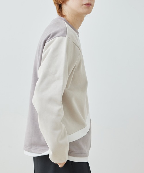  j.n.r.d（ジェー・エヌ・アール・ディー）の「j.n.r.d/スウェード切替フェイクレイヤードプルパーカー（Tシャツ/カットソー・メンズ・ライトグリーン/キナリ/サックスブルー・L/LL/M）」の5枚目の写真