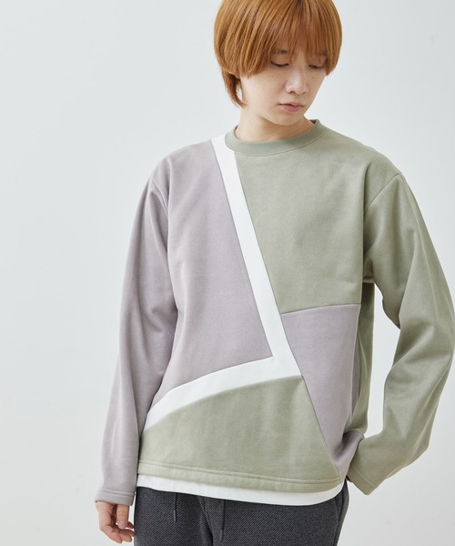  j.n.r.d（ジェー・エヌ・アール・ディー）の「j.n.r.d/スウェード切替フェイクレイヤードプルパーカー（Tシャツ/カットソー・メンズ・ライトグリーン/キナリ/サックスブルー・L/LL/M）」の6枚目の写真