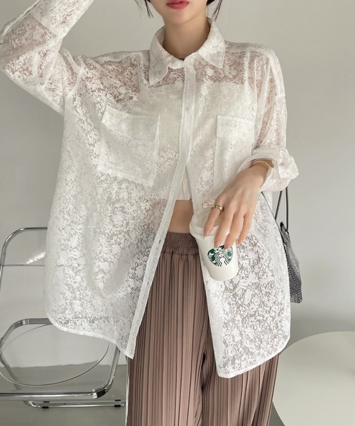 ブラウス シャツ レースBIGシャツ レディース w closet ブラウス シャツ レースBIG衿ブラウス レディース