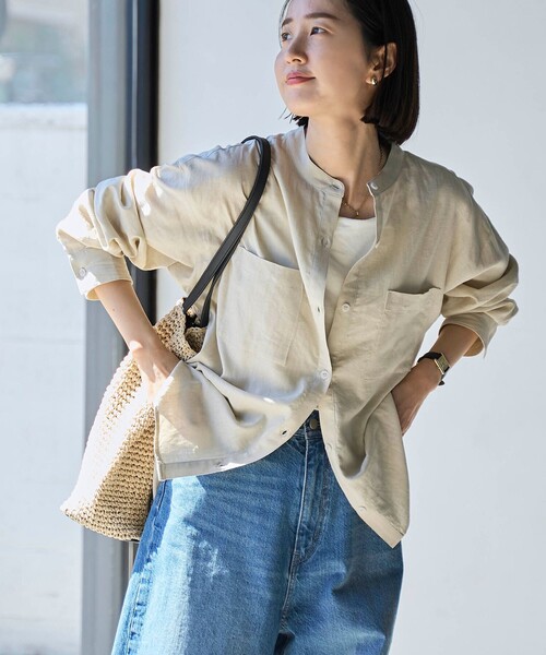 coen（コーエン）の「接触冷感リネンレーヨンバンドカラーシャツ（シャツ/ブラウス・レディース・ナチュラル/ライラック/ライム/ダークグレー/その他1・M/L）」の2枚目の写真