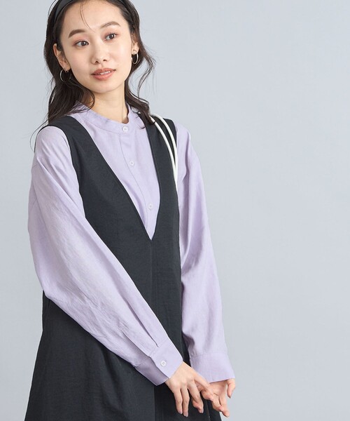 coen（コーエン）の「接触冷感リネンレーヨンバンドカラーシャツ（シャツ/ブラウス・レディース・ナチュラル/ライラック/ライム/ダークグレー/その他1・M/L）」の4枚目の写真