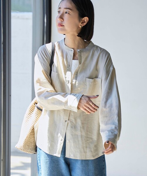 coen（コーエン）の「接触冷感リネンレーヨンバンドカラーシャツ（シャツ/ブラウス・レディース・ナチュラル/ライラック/ライム/ダークグレー/その他1・M/L）」の6枚目の写真