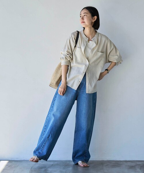 coen（コーエン）の「接触冷感リネンレーヨンバンドカラーシャツ（シャツ/ブラウス・レディース・ナチュラル/ライラック/ライム/ダークグレー/その他1・M/L）」の7枚目の写真