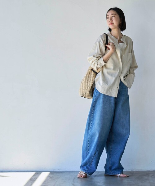 coen（コーエン）の「接触冷感リネンレーヨンバンドカラーシャツ（シャツ/ブラウス・レディース・ナチュラル/ライラック/ライム/ダークグレー/その他1・M/L）」の8枚目の写真