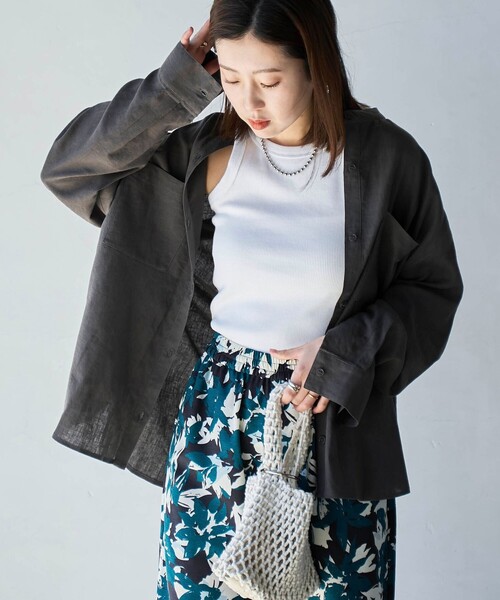 coen（コーエン）の「接触冷感リネンレーヨンバンドカラーシャツ（シャツ/ブラウス・レディース・ナチュラル/ライラック/ライム/ダークグレー/その他1・M/L）」の9枚目の写真