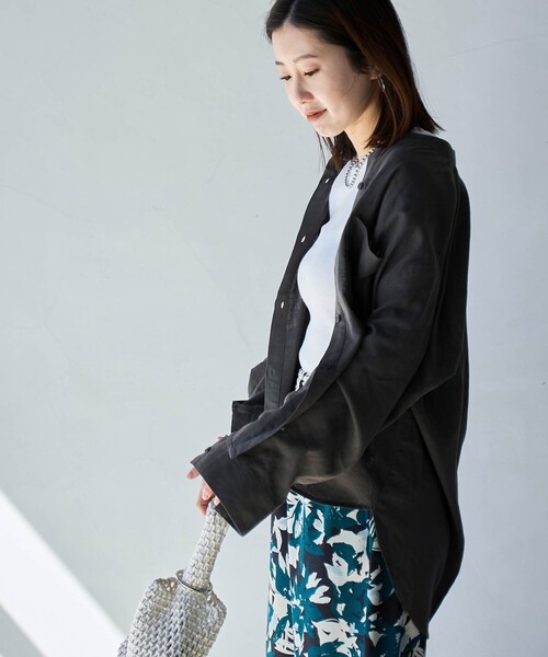 coen（コーエン）の「接触冷感リネンレーヨンバンドカラーシャツ（シャツ/ブラウス・レディース・ナチュラル/ライラック/ライム/ダークグレー/その他1・M/L）」の10枚目の写真