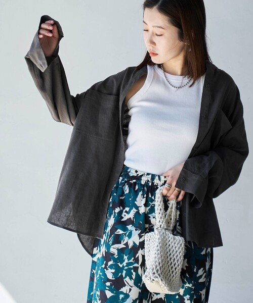 coen（コーエン）の「接触冷感リネンレーヨンバンドカラーシャツ（シャツ/ブラウス・レディース・ナチュラル/ライラック/ライム/ダークグレー/その他1・M/L）」の11枚目の写真