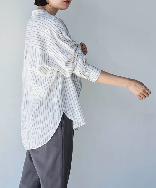 coen（コーエン）の「接触冷感リネンレーヨンバンドカラーシャツ（シャツ/ブラウス・レディース・ナチュラル/ライラック/ライム/ダークグレー/その他1・M/L）」の17枚目の写真