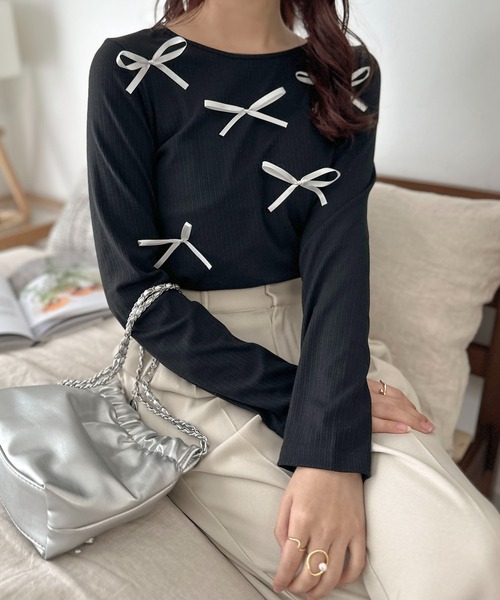 apres jour clair(アプレジュールクレア)の「【apres jour clair】リボンデザイントップス【ZOZOTOWN限定アイテム】(Tシャツ/カットソー・レディース・ブラック/グレー/オフホワイト・フリー/X-LARGE)」の21枚目の写真