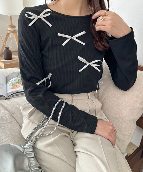 apres jour clair(アプレジュールクレア)の「【apres jour clair】リボンデザイントップス【ZOZOTOWN限定アイテム】(Tシャツ/カットソー・レディース・ブラック/グレー/オフホワイト・フリー/X-LARGE)」の22枚目の写真