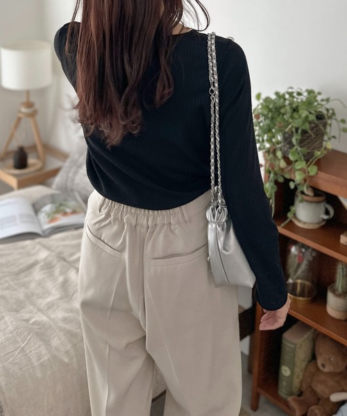 thenewyouthpark リボントップス 3color 】レースアップフロントリボンショートスリムトップス