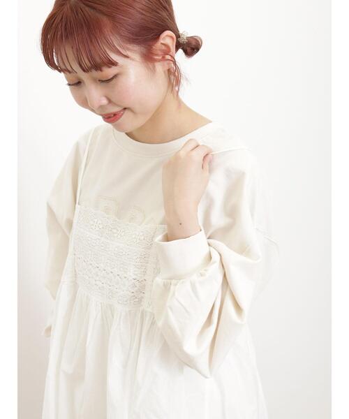 Samansa Mos2（サマンサ モスモス）の「インレイ裏毛レースロゴスウェット（Tシャツ/カットソー・レディース・チャコールグレー/イエロー/ラベンダー/キナリ・F）」の11枚目の写真