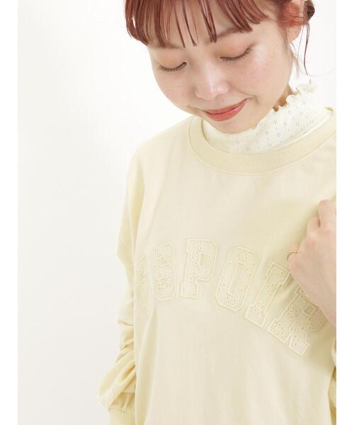 Samansa Mos2（サマンサ モスモス）の「インレイ裏毛レースロゴスウェット（Tシャツ/カットソー・レディース・チャコールグレー/イエロー/ラベンダー/キナリ・F）」の8枚目の写真