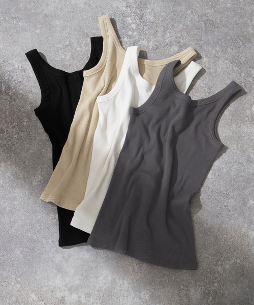 Spick & Span（スピックアンドスパン）の「≪追加≫甘撚テレコアメスリタンク（タンクトップ・レディース・ブラック/グレー/ホワイト/ベージュ・FREE）」の6枚目の写真
