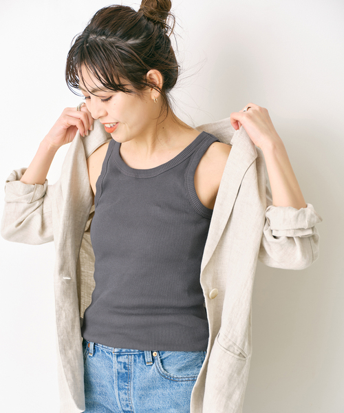 Spick & Span（スピックアンドスパン）の「≪追加≫甘撚テレコアメスリタンク（タンクトップ・レディース・ブラック/グレー/ホワイト/ベージュ・FREE）」の11枚目の写真