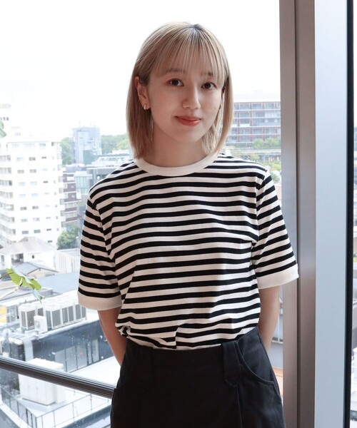 BEAMS F コットンショートスリーブニット ネイビー サイズ48 BEAMS F コットンショートスリーブニット ネイビー サイズ48