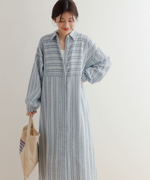 URBAN RESEARCH DOORS（アーバンリサーチドアーズ）の「カラミストライプシャツワンピース（ワンピース・レディース・ナチュラル/ブルー・MEDIUM）」の3枚目の写真