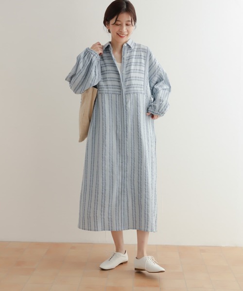 URBAN RESEARCH DOORS（アーバンリサーチドアーズ）の「カラミストライプシャツワンピース（ワンピース・レディース・ナチュラル/ブルー・MEDIUM）」の7枚目の写真