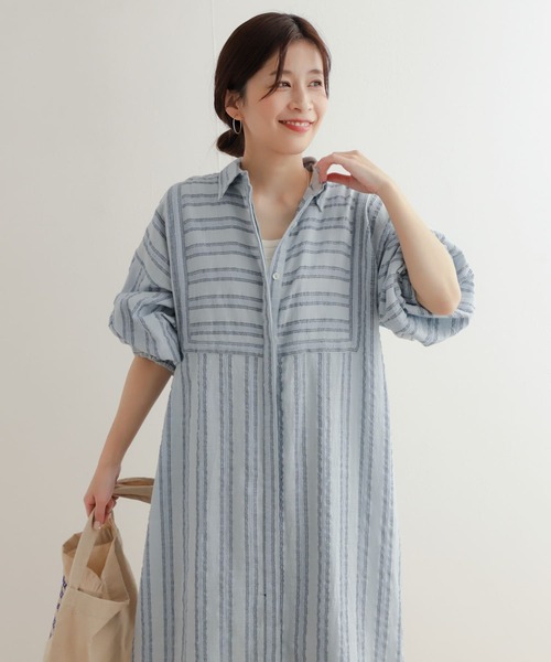 URBAN RESEARCH DOORS（アーバンリサーチドアーズ）の「カラミストライプシャツワンピース（ワンピース・レディース・ナチュラル/ブルー・MEDIUM）」の9枚目の写真