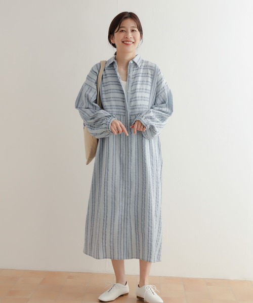 URBAN RESEARCH DOORS（アーバンリサーチドアーズ）の「カラミストライプシャツワンピース（ワンピース・レディース・ナチュラル/ブルー・MEDIUM）」の11枚目の写真