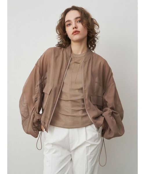 ELENDEEK（エレンディーク）の「オーバーサイズシアーブルゾン（ノーカラージャケット・レディース・ブラック/ベージュ・FREE）」の3枚目の写真