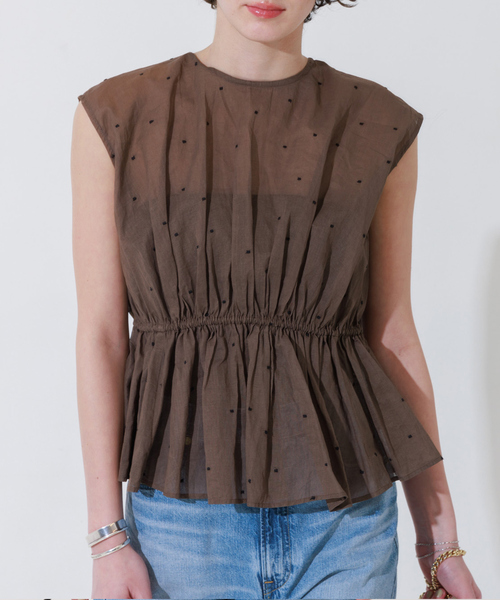 Rouge vif Anna(ルージュヴィフアンナ)の「【セットアップ対応】ドット刺繍ペプラムブラウス(シャツ/ブラウス・レディース・モカ/ブラック・フリー)」の10枚目の写真