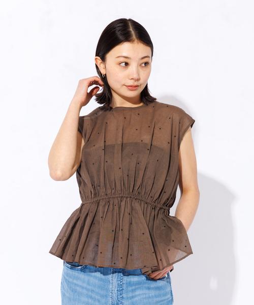 Rouge vif Anna(ルージュヴィフアンナ)の「【セットアップ対応】ドット刺繍ペプラムブラウス(シャツ/ブラウス・レディース・モカ/ブラック・フリー)」の9枚目の写真