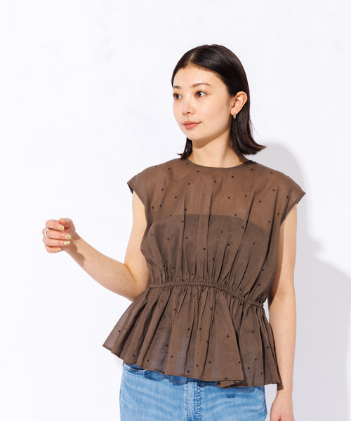 Rouge vif Anna(ルージュヴィフアンナ)の「【セットアップ対応】ドット刺繍ペプラムブラウス(シャツ/ブラウス・レディース・モカ/ブラック・フリー)」の8枚目の写真