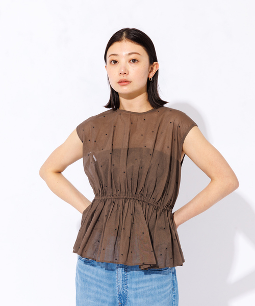 Rouge vif Anna(ルージュヴィフアンナ)の「【セットアップ対応】ドット刺繍ペプラムブラウス(シャツ/ブラウス・レディース・モカ/ブラック・フリー)」の7枚目の写真