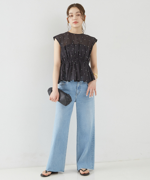 Rouge vif Anna(ルージュヴィフアンナ)の「【セットアップ対応】ドット刺繍ペプラムブラウス(シャツ/ブラウス・レディース・モカ/ブラック・フリー)」の22枚目の写真