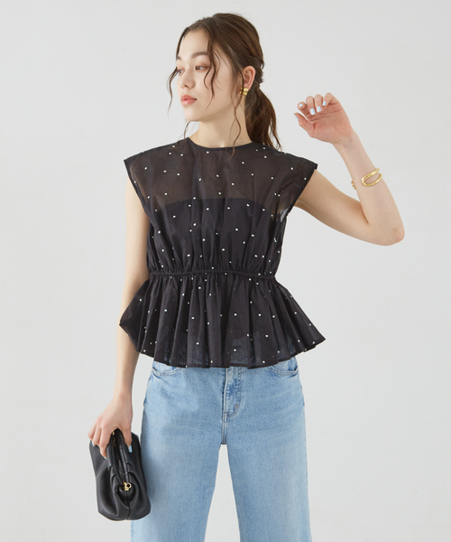 Rouge vif Anna(ルージュヴィフアンナ)の「【セットアップ対応】ドット刺繍ペプラムブラウス(シャツ/ブラウス・レディース・モカ/ブラック・フリー)」の18枚目の写真