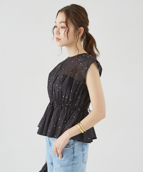 Rouge vif Anna(ルージュヴィフアンナ)の「【セットアップ対応】ドット刺繍ペプラムブラウス(シャツ/ブラウス・レディース・モカ/ブラック・フリー)」の17枚目の写真