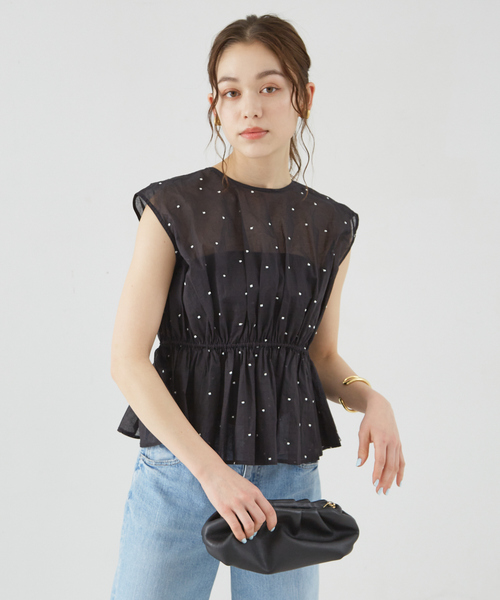 Rouge vif Anna(ルージュヴィフアンナ)の「【セットアップ対応】ドット刺繍ペプラムブラウス(シャツ/ブラウス・レディース・モカ/ブラック・フリー)」の16枚目の写真