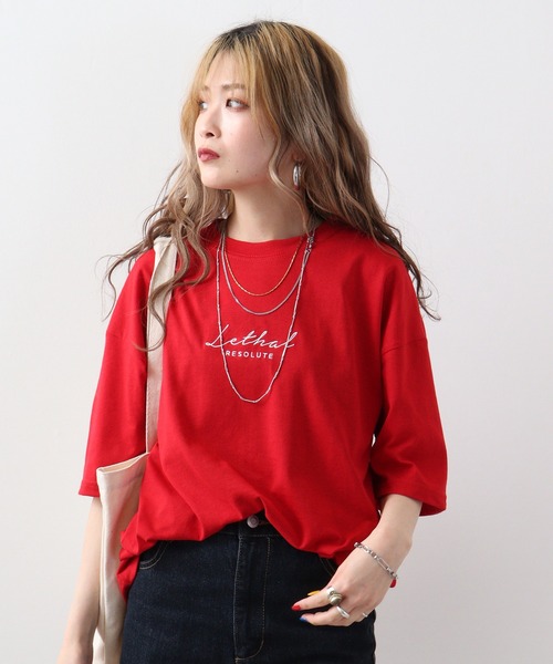 FUNALIVE(ファンアライブ)の「オーバーサイズ バックプリントTシャツフロント刺繍 半袖(Tシャツ/カットソー・メンズ・ライトグレー/レッド/ブラック/ホワイト・L/M/LL)」の4枚目の写真