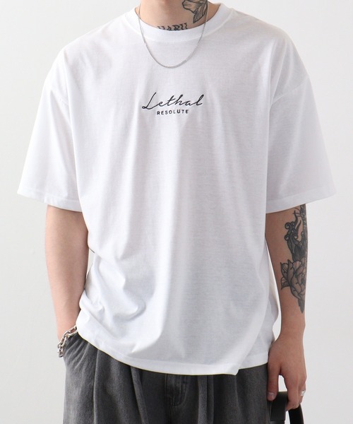 FUNALIVE(ファンアライブ)の「オーバーサイズ バックプリントTシャツフロント刺繍 半袖(Tシャツ/カットソー・メンズ・ライトグレー/レッド/ブラック/ホワイト・L/M/LL)」の6枚目の写真