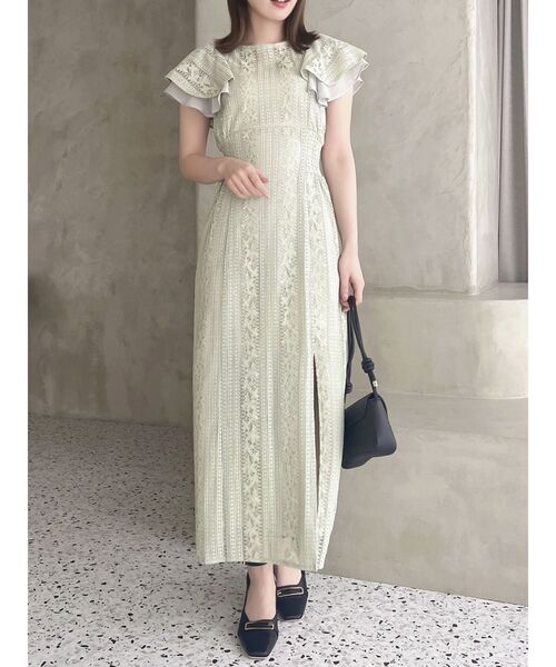 【セール】ストライプレースIラインワンピース（ドレス）｜dazzlin（ダズリン）