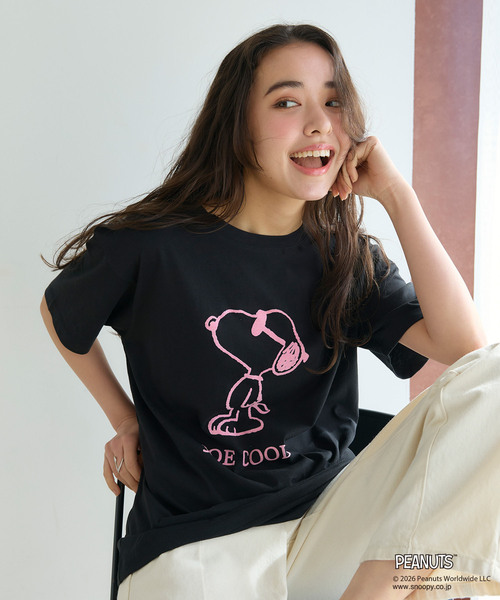PEANUTS(ピーナッツ)の「【PEANUTS/ピーナッツ】SNOOPY/スヌーピー「JOE COOL」フロッキープリントTシャツ(Tシャツ/カットソー・レディース・オレンジ/ネイビー/杢グレー/オフホワイト/ブラック/ブラウン・3L/LL/L/M)」の14枚目の写真