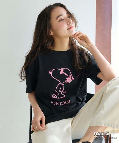 PEANUTS(ピーナッツ)の「【PEANUTS/ピーナッツ】SNOOPY/スヌーピー「JOE COOL」フロッキープリントTシャツ(Tシャツ/カットソー・レディース・オレンジ/ネイビー/杢グレー/オフホワイト/ブラック/ブラウン・3L/LL/L/M)」の16枚目の写真