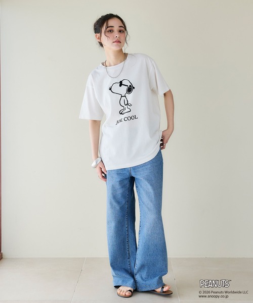 PEANUTS(ピーナッツ)の「【PEANUTS/ピーナッツ】SNOOPY/スヌーピー「JOE COOL」フロッキープリントTシャツ(Tシャツ/カットソー・レディース・オレンジ/ネイビー/杢グレー/オフホワイト/ブラック/ブラウン・3L/LL/L/M)」の13枚目の写真