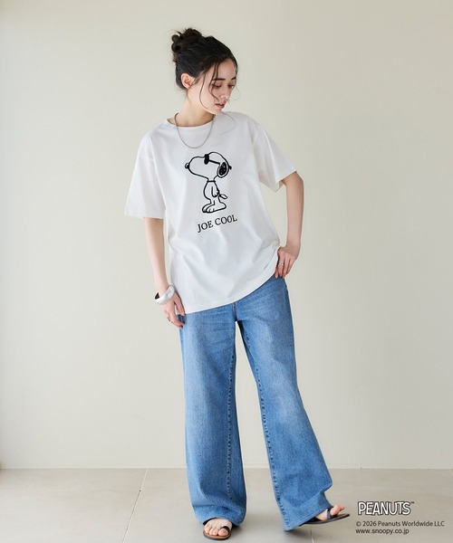 PEANUTS(ピーナッツ)の「【PEANUTS/ピーナッツ】SNOOPY/スヌーピー「JOE COOL」フロッキープリントTシャツ(Tシャツ/カットソー・レディース・オレンジ/ネイビー/杢グレー/オフホワイト/ブラック/ブラウン・3L/LL/L/M)」の14枚目の写真