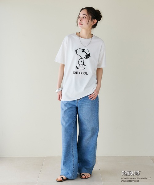 PEANUTS(ピーナッツ)の「【PEANUTS/ピーナッツ】SNOOPY/スヌーピー「JOE COOL」フロッキープリントTシャツ(Tシャツ/カットソー・レディース・オレンジ/ネイビー/杢グレー/オフホワイト/ブラック/ブラウン・3L/LL/L/M)」の15枚目の写真